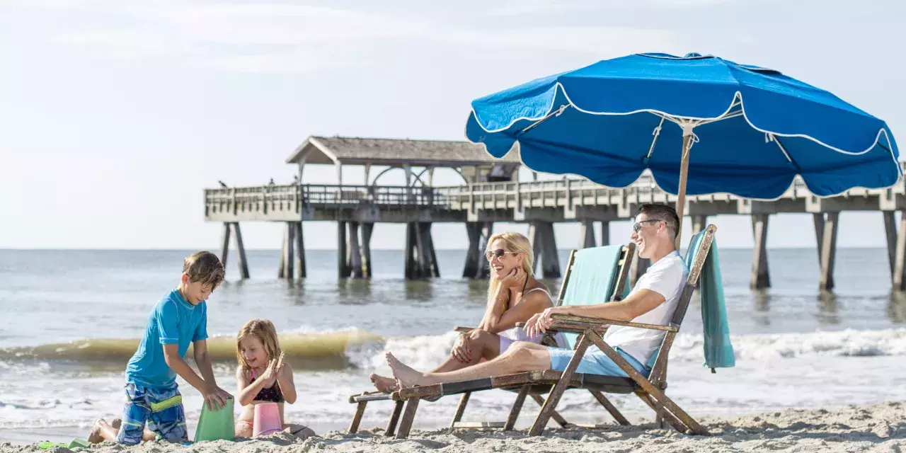 tybee island beach pier family sandcastle