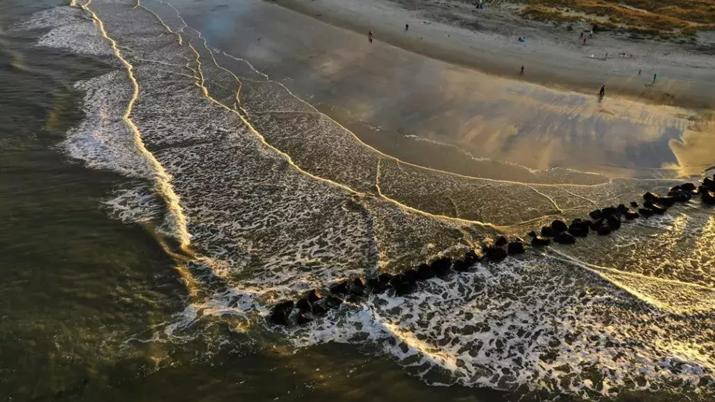 tybee north beach jetty drone