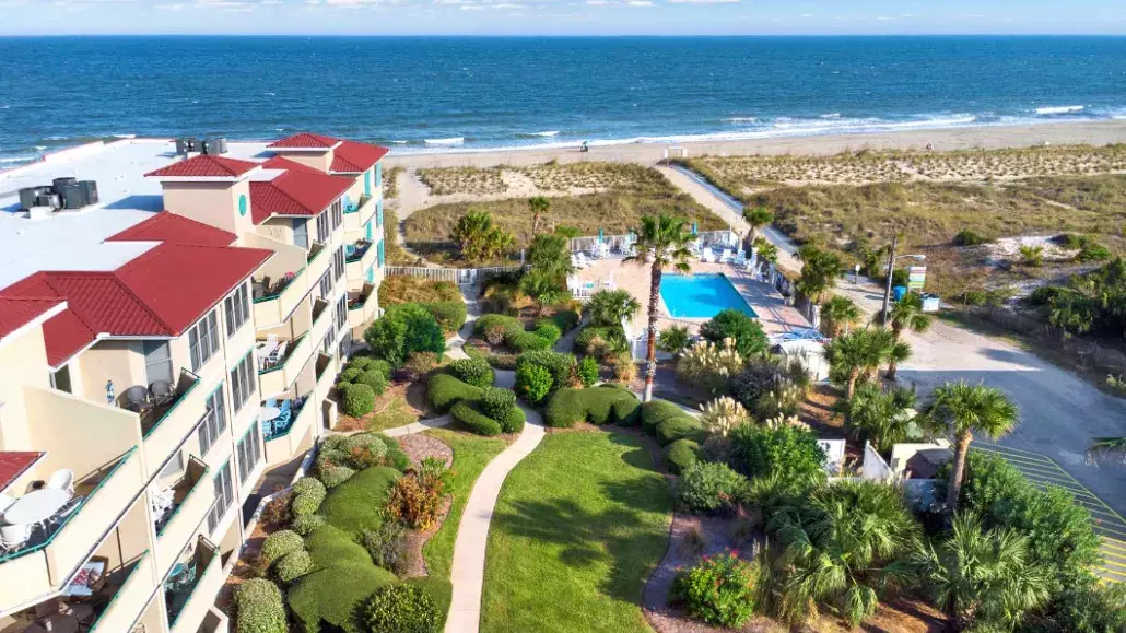Tybee Island Rentals aerial view, condo and beach